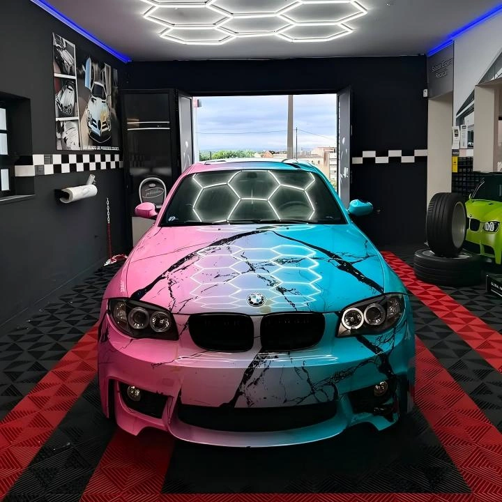 Pink to Blue Gradient Marble Print Custom Car Wrap