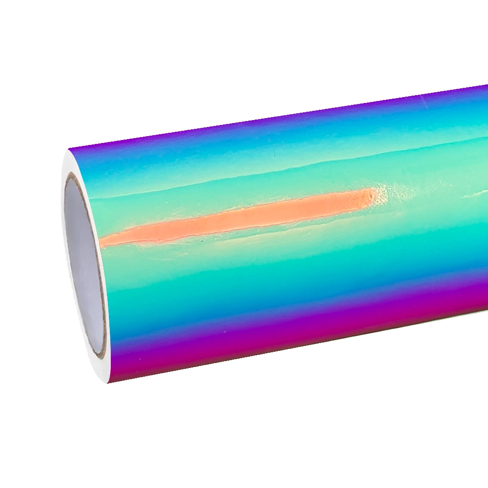 Gloss Rainbow Holographic Chrome White Car Vinyl Wrap PET