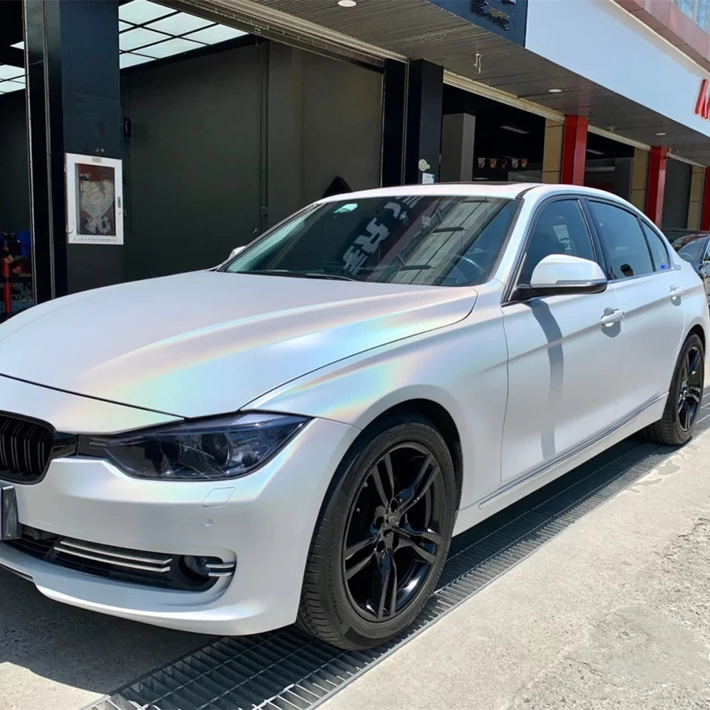 Matte Metallic Rainbow Laser White Car Vinyl Wrap PET
