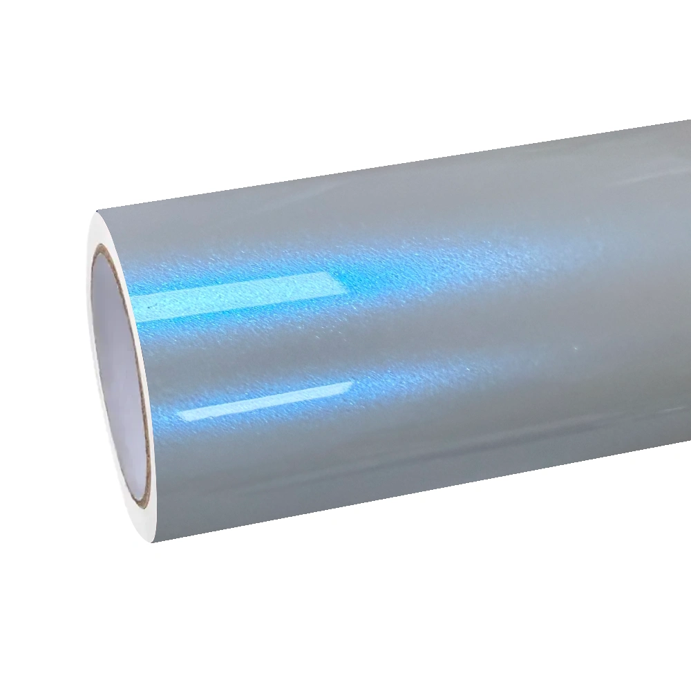 Ultra Gloss Metallic Chameleon Silver Blue Car Vinyl Wrap PET