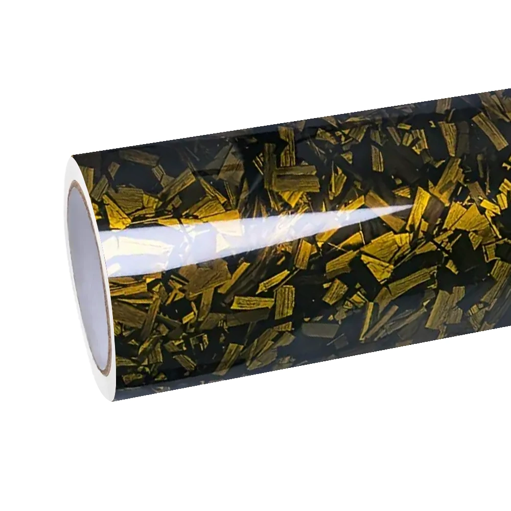 Gloss Yellow Forged Carbon Fiber Car Vinyl Wrap PET