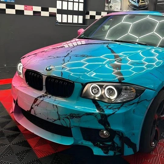 Pink to Blue Gradient Marble Print Custom Car Wrap