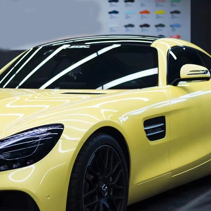 Gloss Light Yellow Car Vinyl Wrap PET