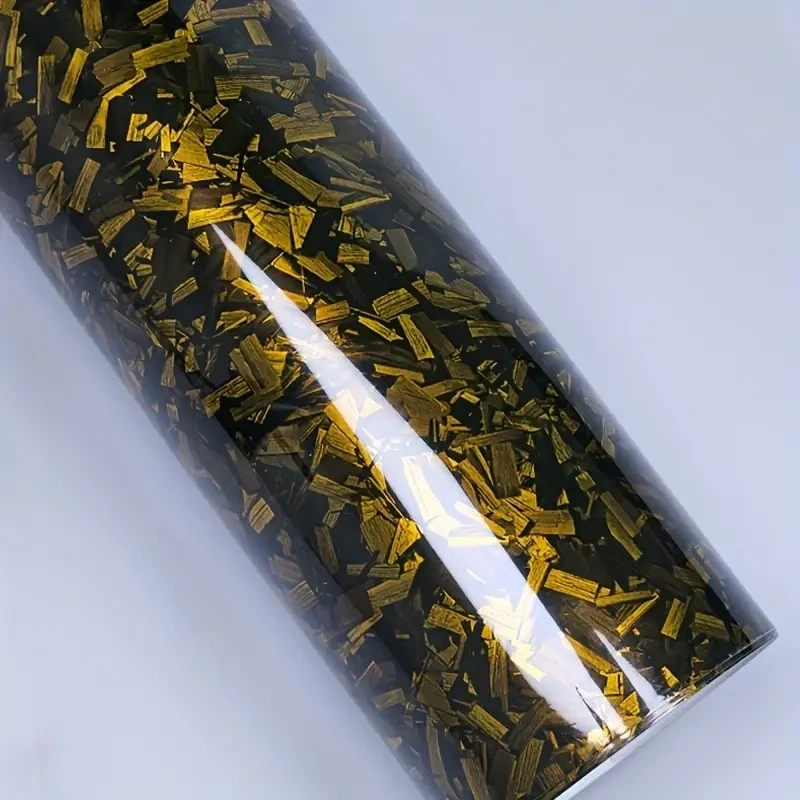 Gloss Yellow Forged Carbon Fiber Car Vinyl Wrap PET