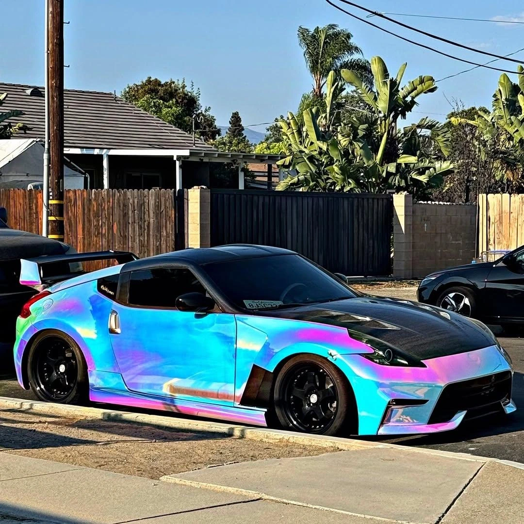 Gloss Rainbow Holographic Chrome White Car Vinyl Wrap PET