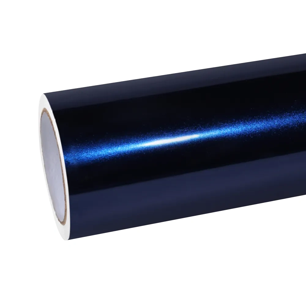 Glossy Metallic Glitter Black Blue Spar Blue Vinyl Wrap PET