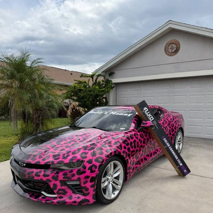 Pink to Black Gradient Leopard Print Custom Car Wrap