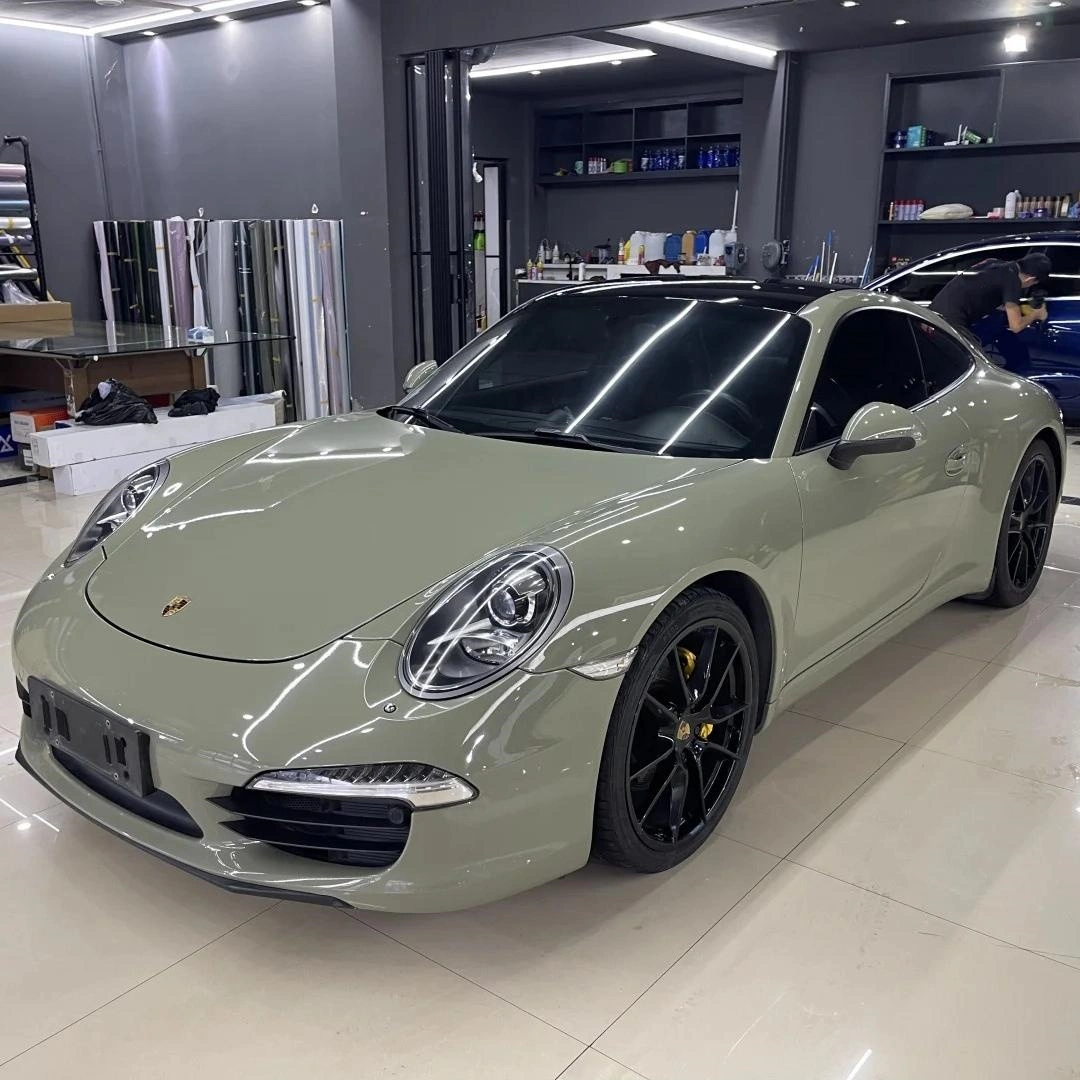 Glossy Khaki Green Car Vinyl Wrap PET