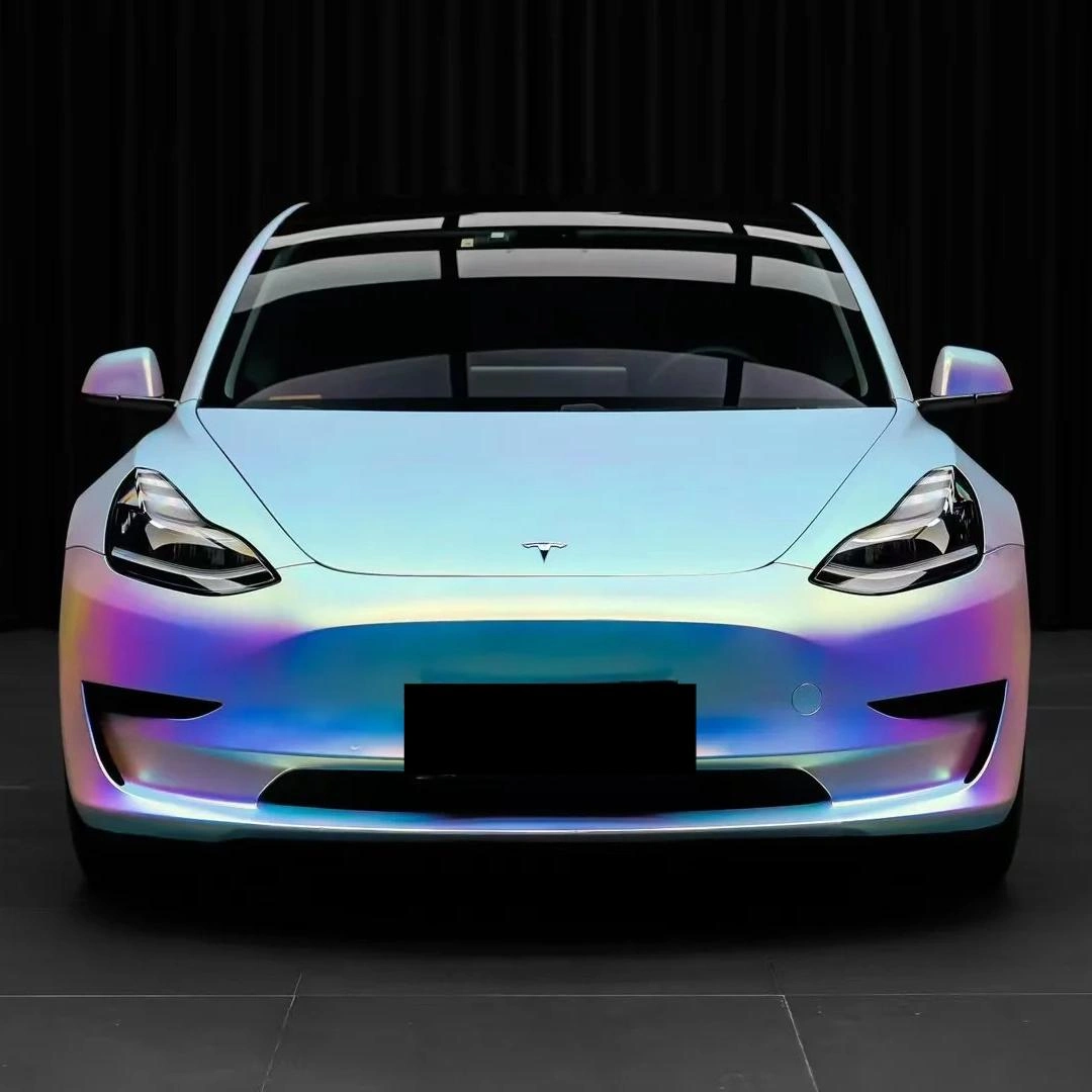 Matte White Holographic Chrome Car Vinyl Wrap PET