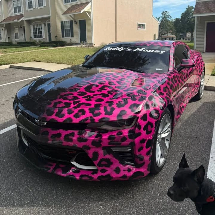 Pink to Black Gradient Leopard Print Custom Car Wrap