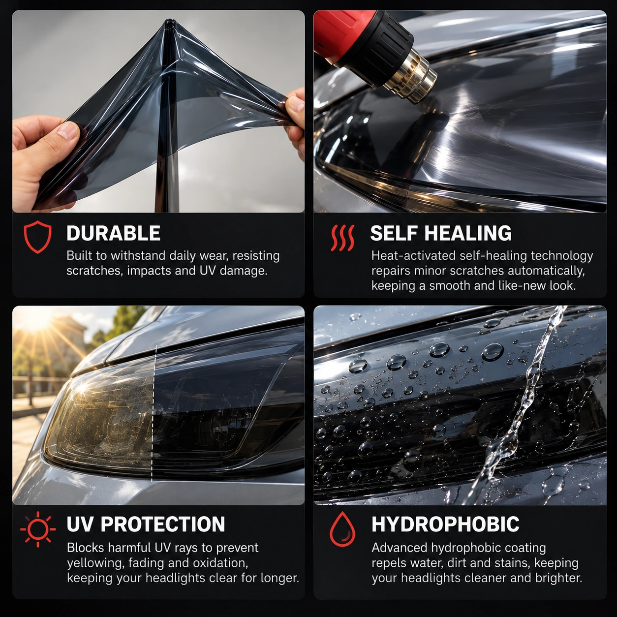 TPU Self Healing Light Black Headlight Tint Film