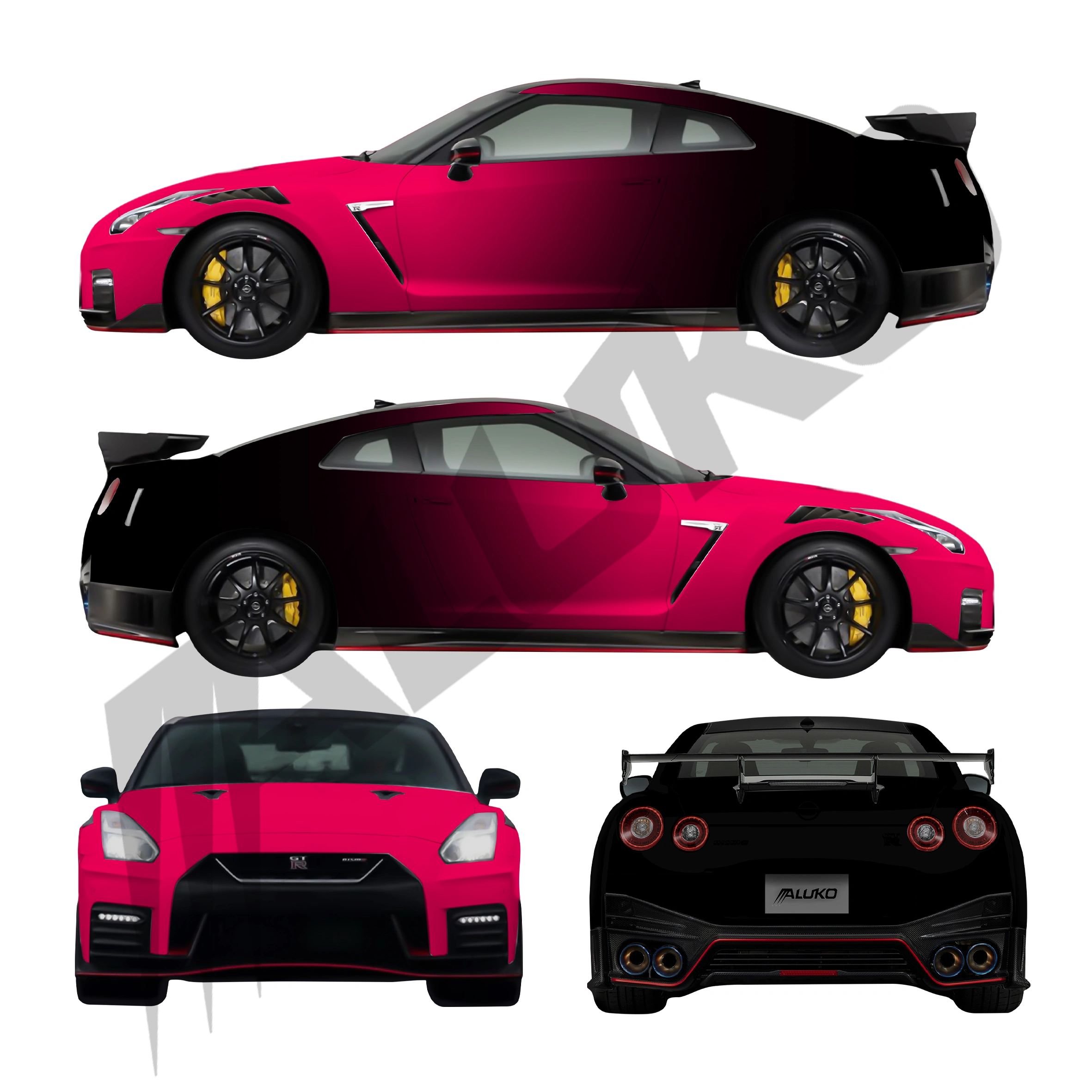 Matte Fluorescent Pink To Black Gradient Custom Car Wrap