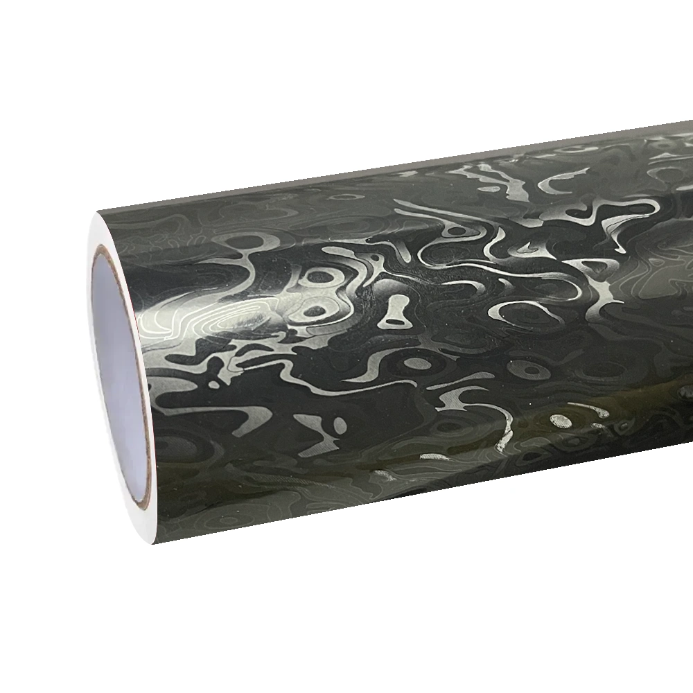 Matte Black Damascus Carbon Car Vinyl Wrap PET