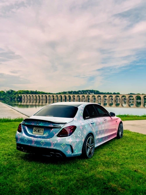 Custom Print Pink‑to‑Gray Gradient Car Wrap: Luxury‑Style Upgrade for